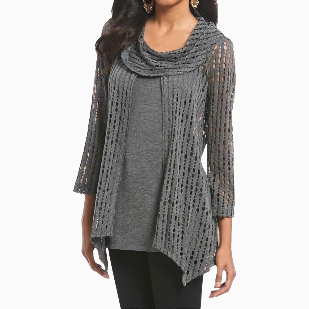Ali Miles Twist Top Size Medium Gray Cowl Neck Beach Boho